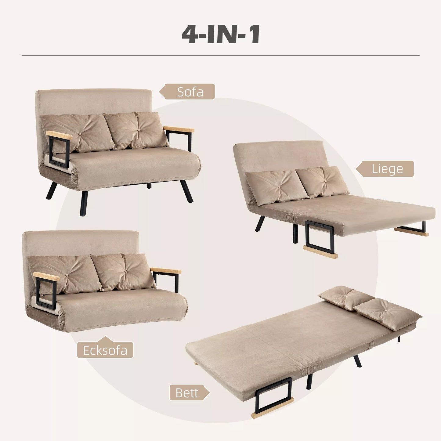 Miegamasis fotelis, svečių lova, mediniai porankiai, metalinis rėmas, iki 120 kg, 102x73x81 cm, šviesiai rudos spalvos