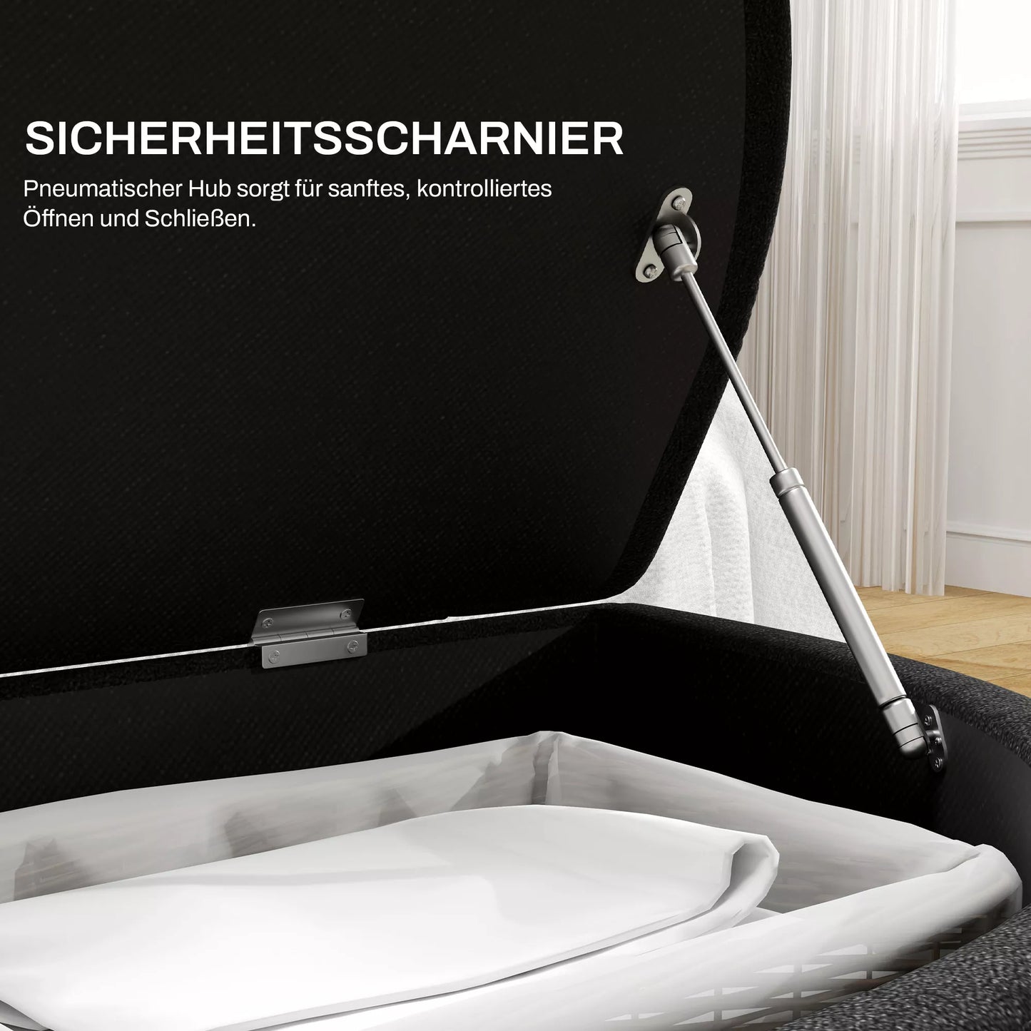 Pufas su daiktadėže, minkštas, lėtai užsidarantis dangtis, aksomo išvaizda, 120 x 46 x 42 cm, tamsiai pilkas