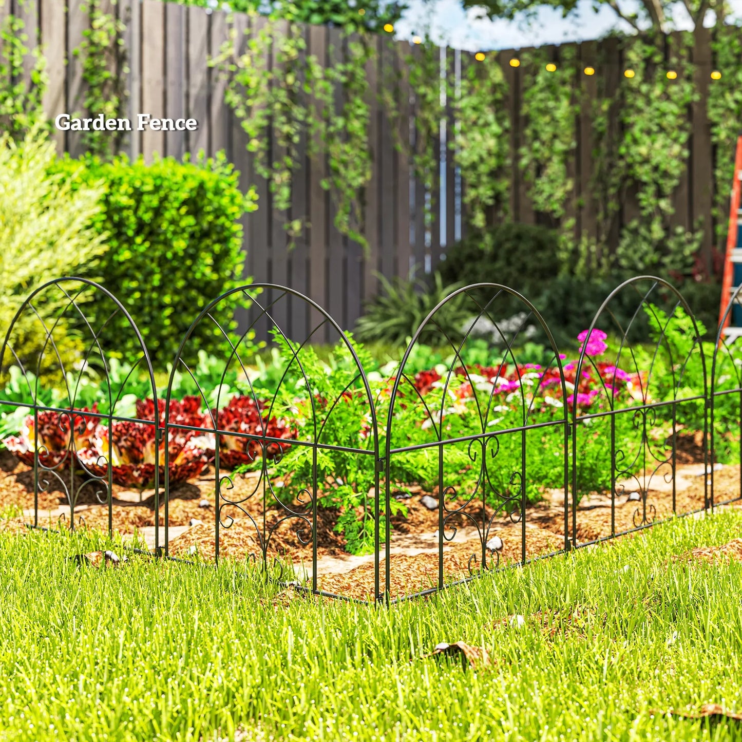 Juoda dekoratyvinė plieninė tvora, 300 cm x 70 cm, tvorių elementų rinkinys