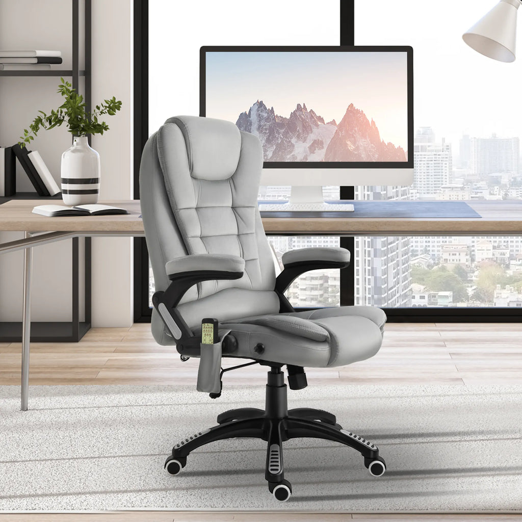 Biuro kėdė su masažo funkcija Ergonomiška vadovo kėdė su šildymo funkcija, atlošimo funkcija, supimosi funkcija Reguliuojamas aukštis 360° pasukama Kompiuterio kėdė su šonine kišene, aksomo išvaizda, pilka