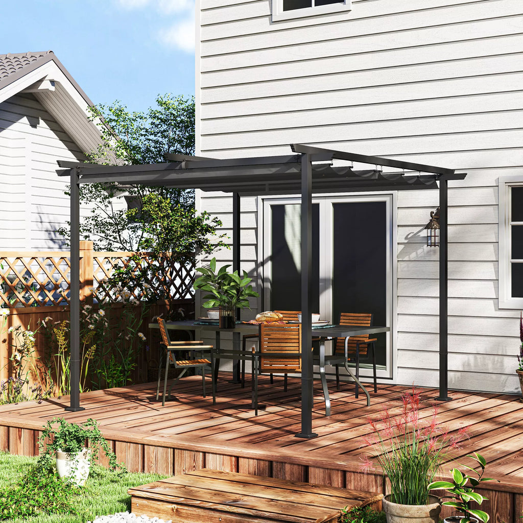 3 x 3 m sodo pergola su reguliuojamu stogu, metaliniu rėmu, UPF30+ apsauga, saulės stogu verandoje, terasoje, tamsiai pilka