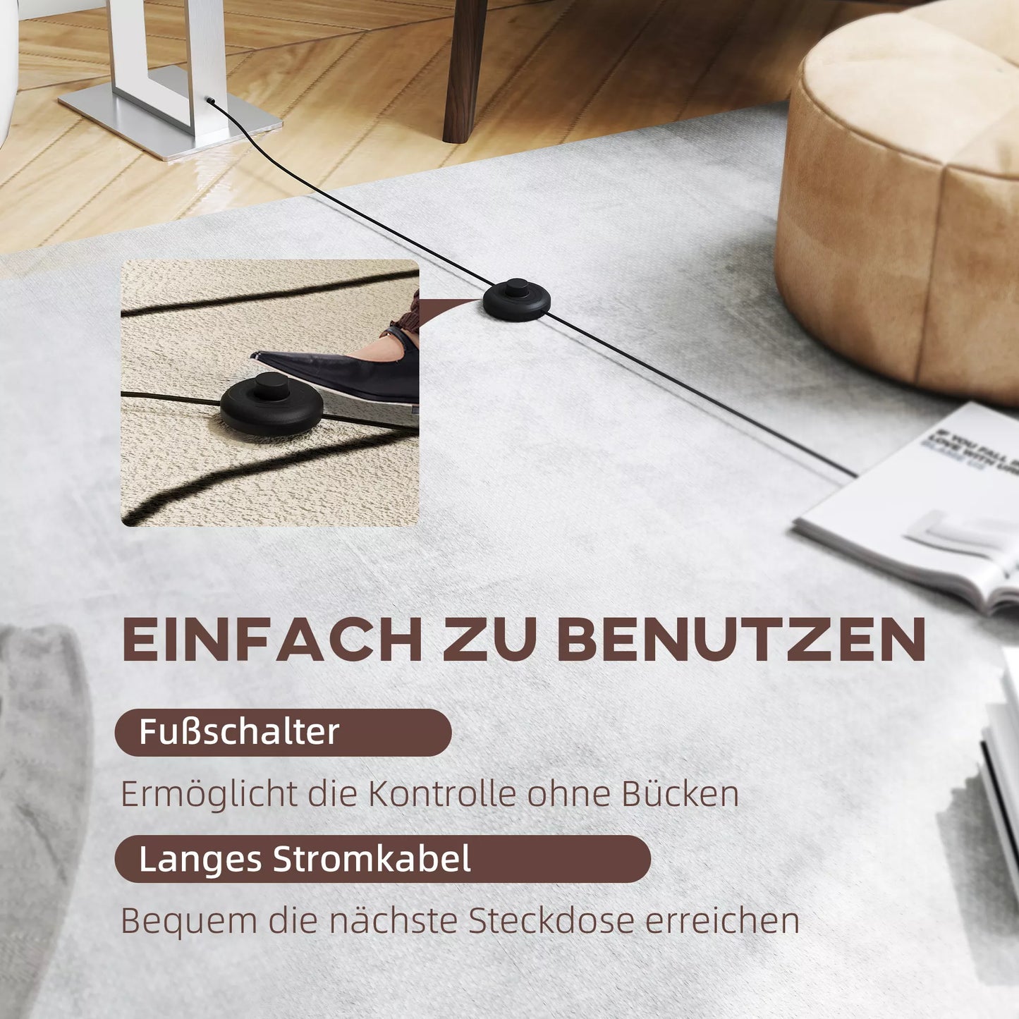 Modernus stovas, 3 režimai, pėdos jungiklis, reguliuojamas ryškumas, lino išvaizda, baltas