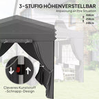 2,5 x 2,5 m Pop-up paviljonas su šoninemis sienelėmis ir transportavimo krepšiu, UPF50+ aukščio reguliavimo sodo palapinė, tamsiai pilka