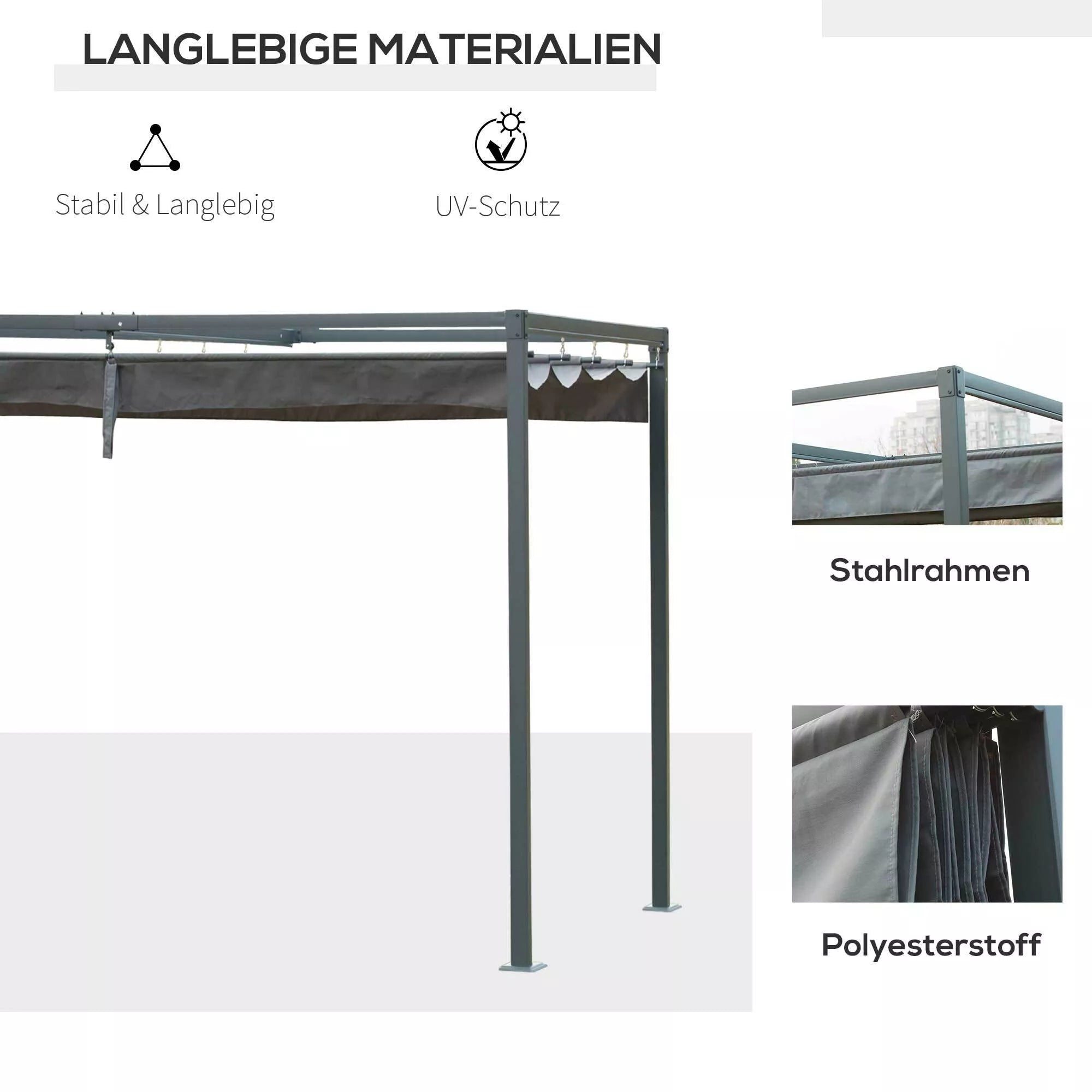 Pergola 3x2 m sodo pavėsinė, metalinis terasos stogas, sodo pavėsinė su reguliuojamu stogu, atskira, saulės apsauga terasai ir sodui, pilka