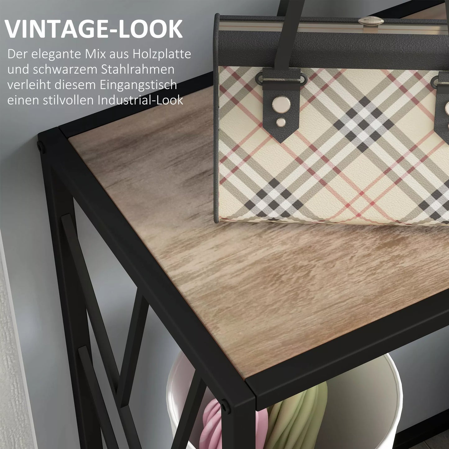 Konsolė, koridoriaus stalas, pramoninis dizainas, tvirtas metalinis rėmas, 120 x 35 x 75 cm