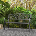Metalinė sodo suolelė, gėlių dizainas, 2 vietų, 240 kg apkrova, plienas, 127L x 60B x 87H cm, juoda