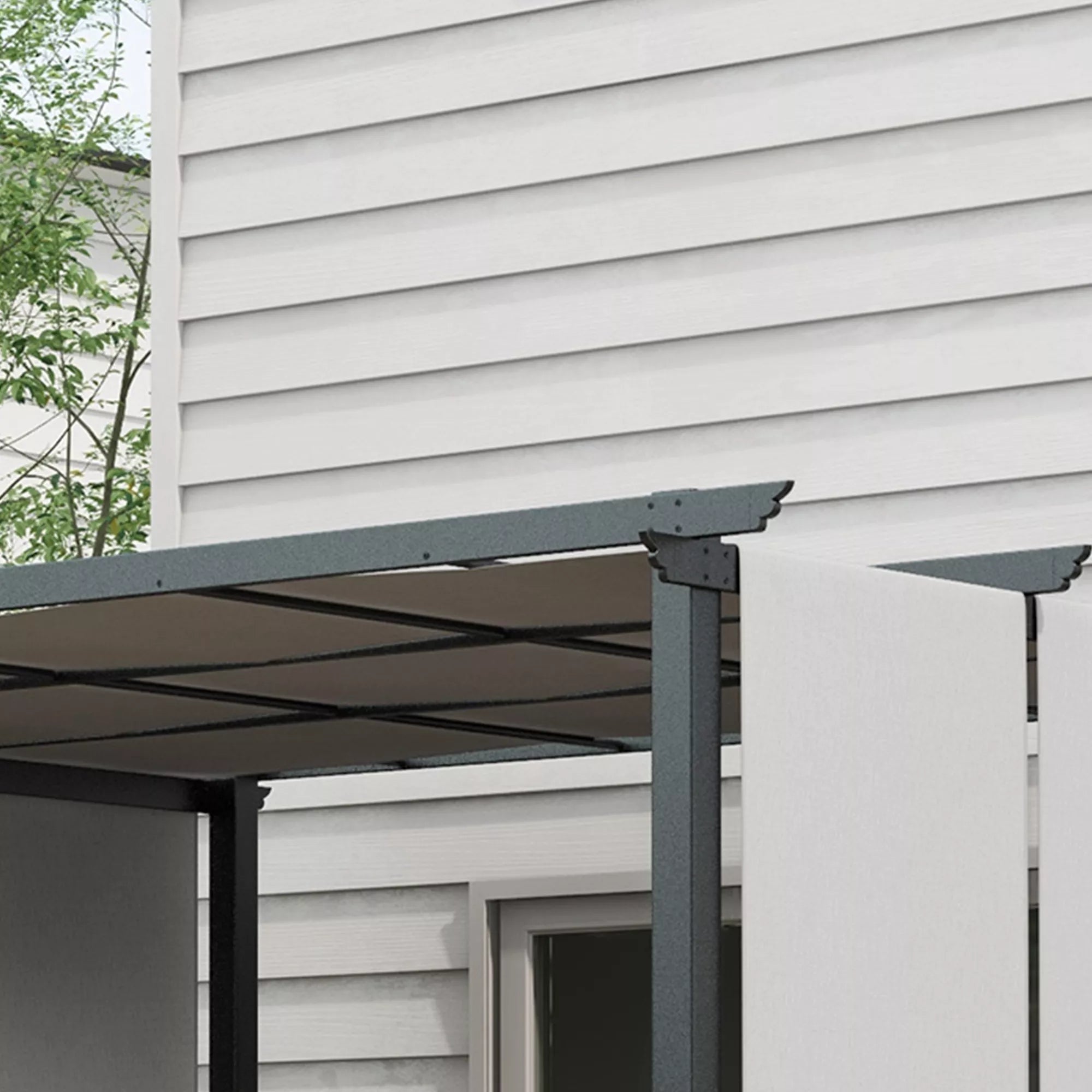 Markizė nuo saulės. Pergola, atspari oro sąlygoms, su tvirtinimo detalėmis, 3 x 3,5 m, tamsiai pilka