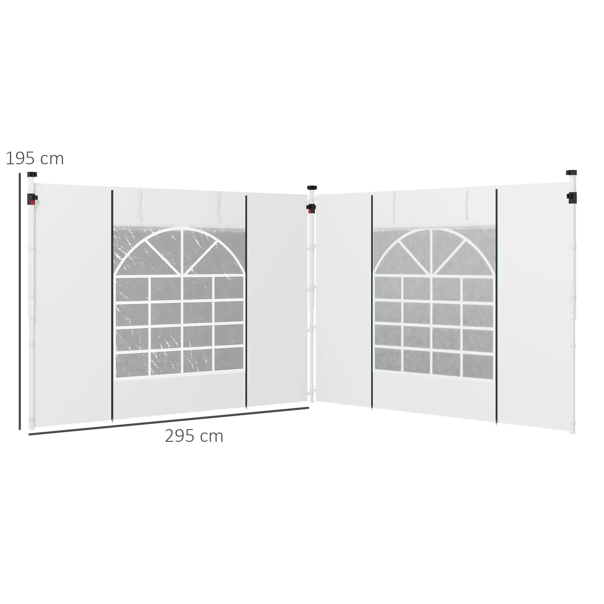 Pavilion užuolaidos, 2 vnt. rinkinys, skirtas 3x6 m arba 3x3 m sodo paviljonams, su langais ir durimis, baltos spalvos