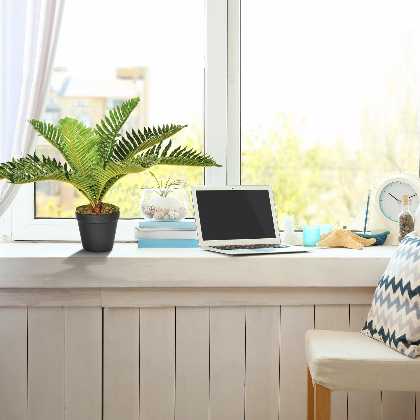 Dirbtinė atogrąžų palmė, 50 cm, su vazonu, Žalia + Juoda