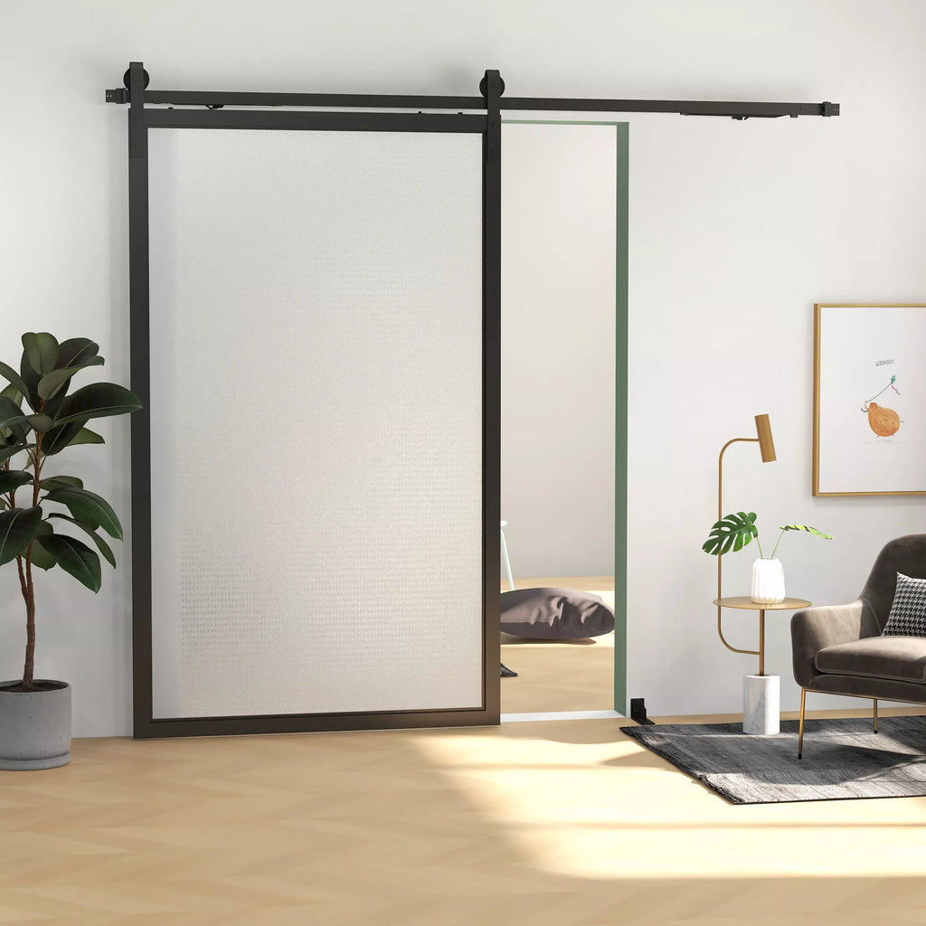 Stumdomų durų komplektas, tylus ir lengvai atidaromas, medinėms ir cementinėms sienoms, 244cm, plienas, juodas