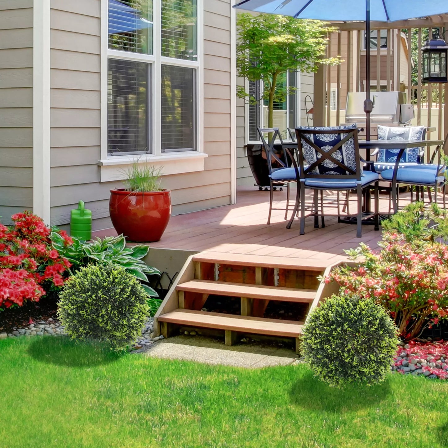 Dirbtiniai augalai, 2 vnt. komplektas, UV spinduliams atsparūs dekoratyviniai augalai, vidaus ir lauko apdailai, 45 cm, žali