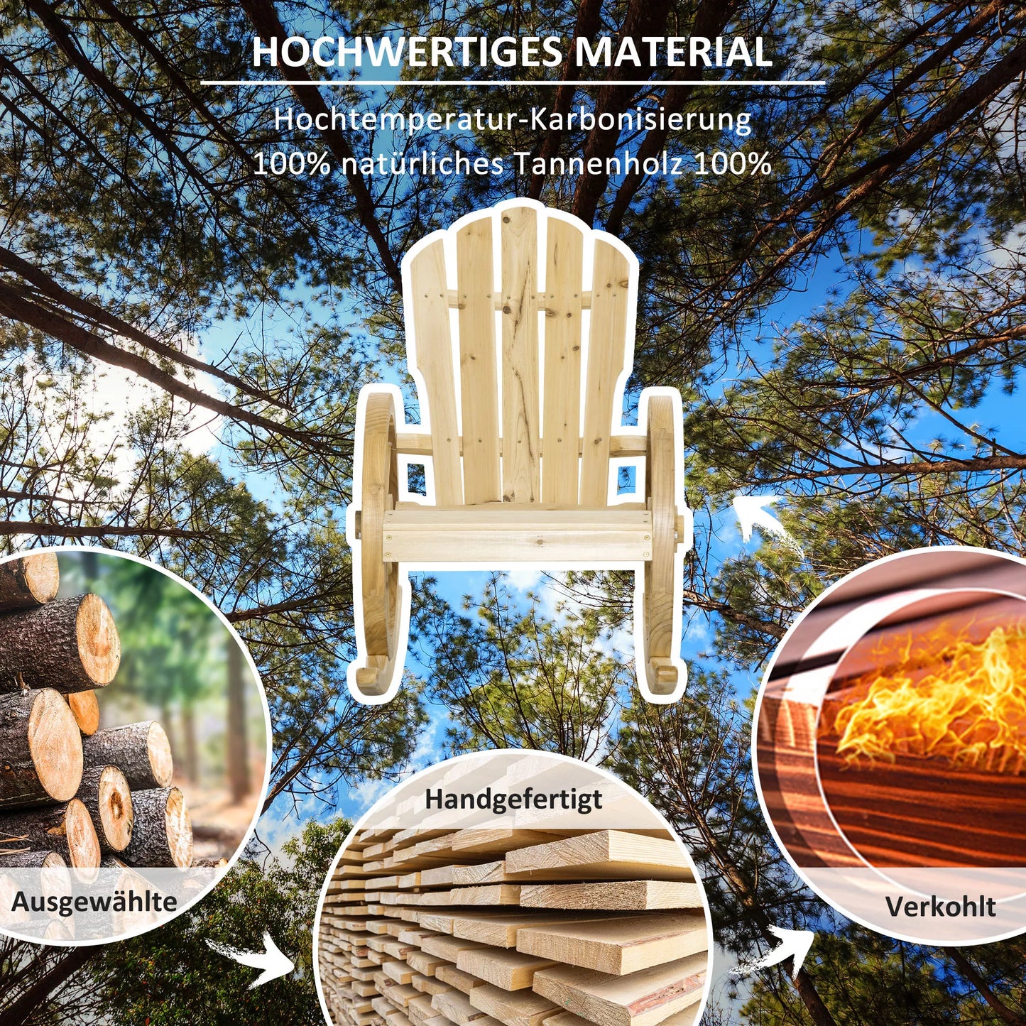 Rustikinis supamasis krėslas, sodo kėdė, vežimo rato dizainas, atsparus atmosferos poveikiui, pušies mediena, 68 x 88 x 92 cm