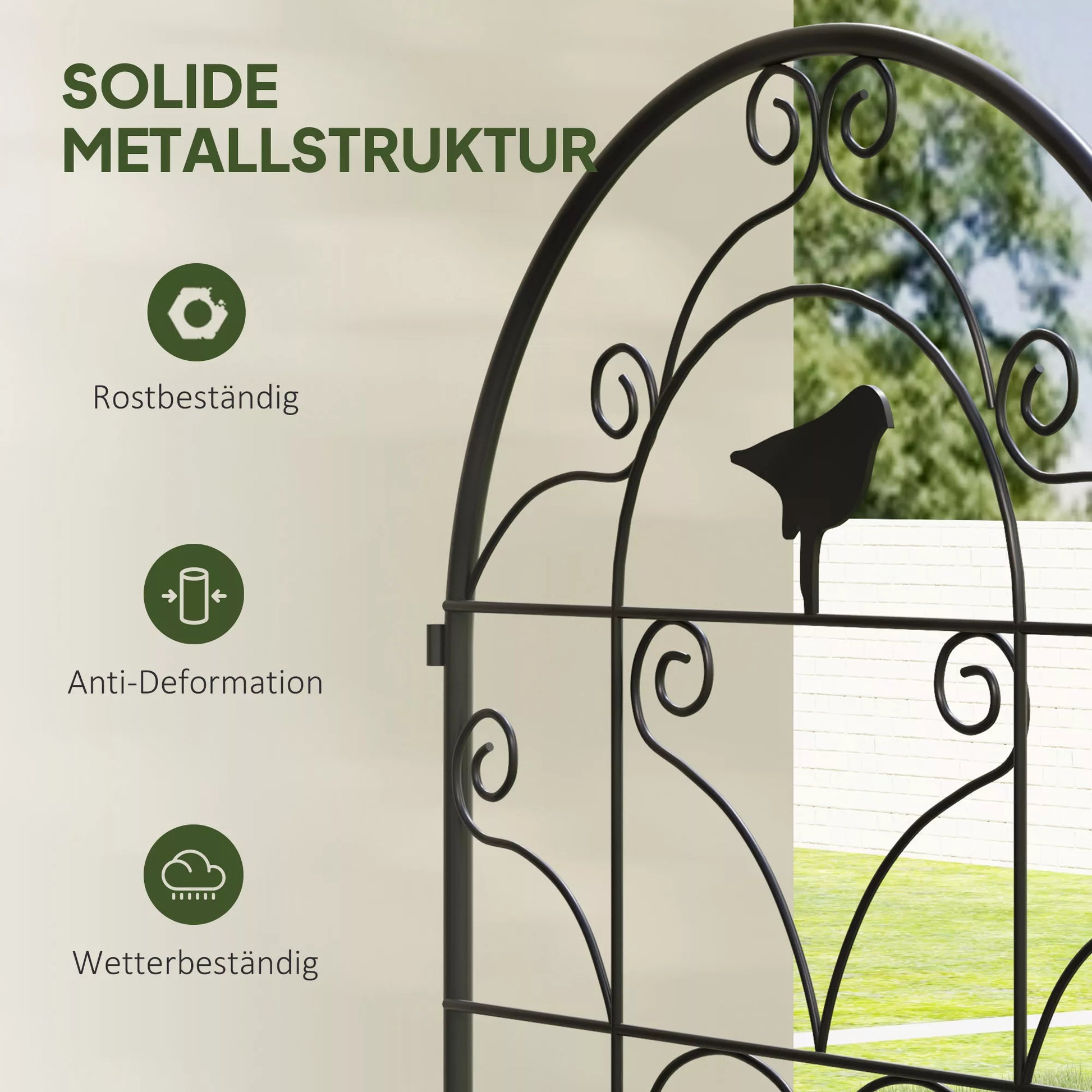 Metalinis 2 vnt. rinkinys, skirtas įsmeigti, nerūdijantis, su paukščių motyvu, skirtas vijoklinėms augalams, 50x120 cm, juodas