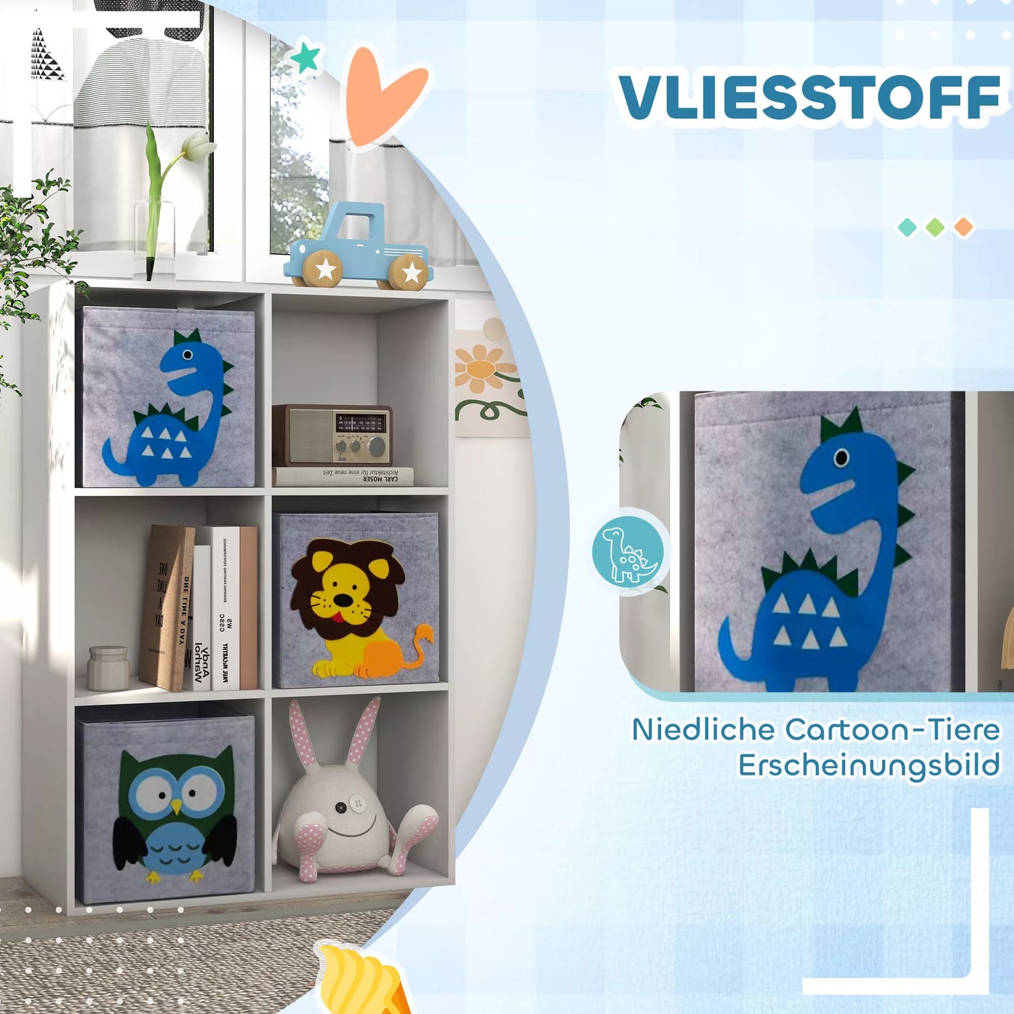 Vaikų daiktų laikymo lentynos, kubai, stalčiai, MDF, apsauga nuo apvirsties, balta