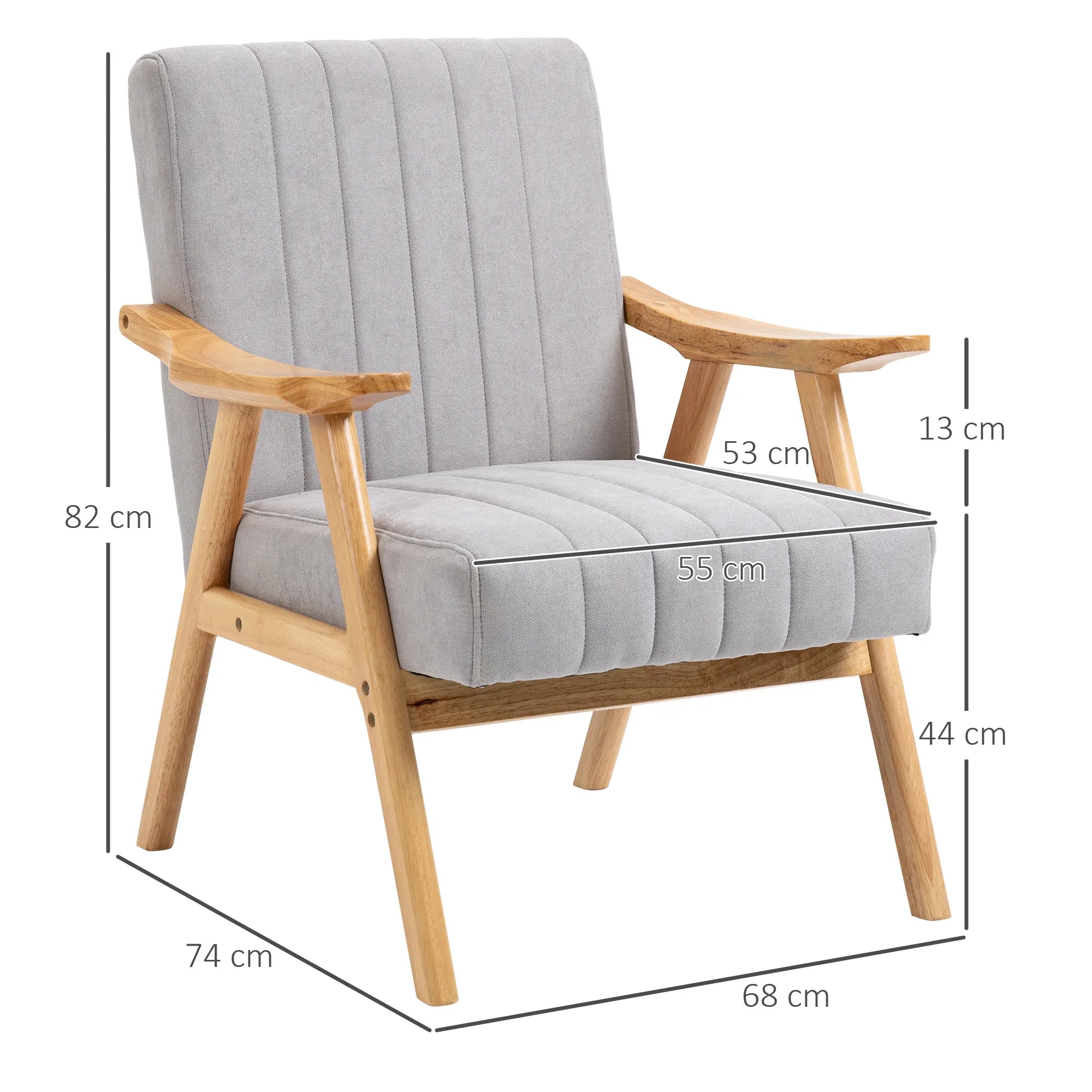 Skandinaviško stiliaus fotelis, iki 120 kg, aksomo išvaizda, masyvi mediena; 68 cm x 74 cm x 82 cm, natūralus + pilkas