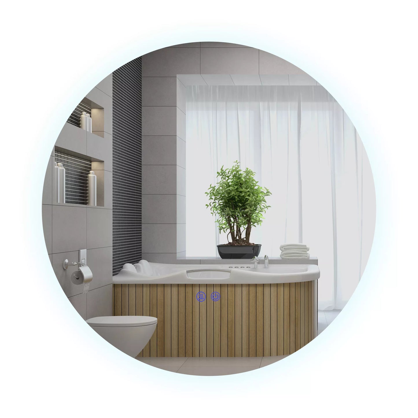 Vonios veidrodis, LED, spalvos keitimas, apsauga nuo rasojimo, jutiklinis jungiklis, IP44, Ø 60 cm, baltas