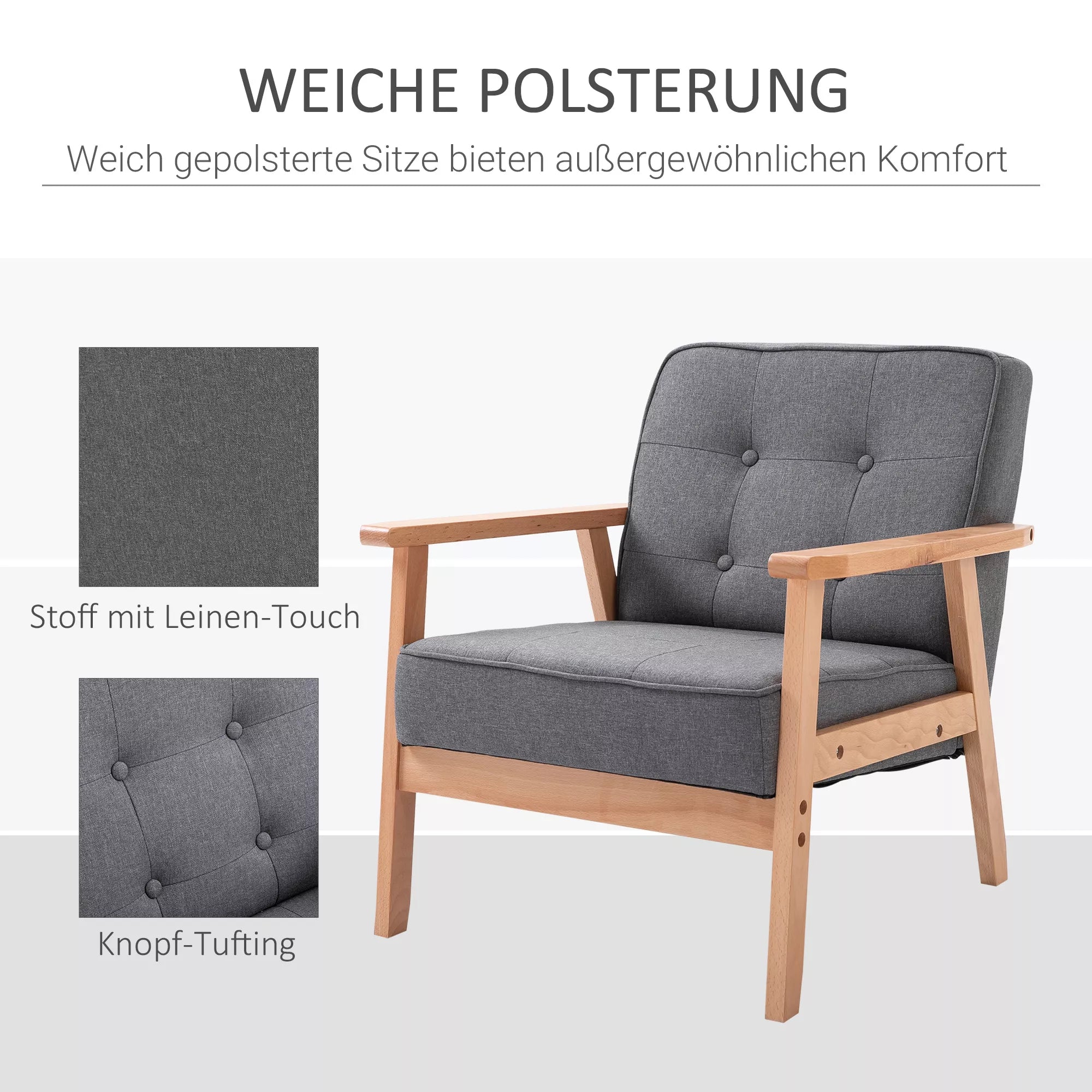 Atskiroji sofa Poilsio kėdė Minkšta kėdė su porankiais Medinis rėmas Linas Pilka 64,5 x 70 x 74 cm