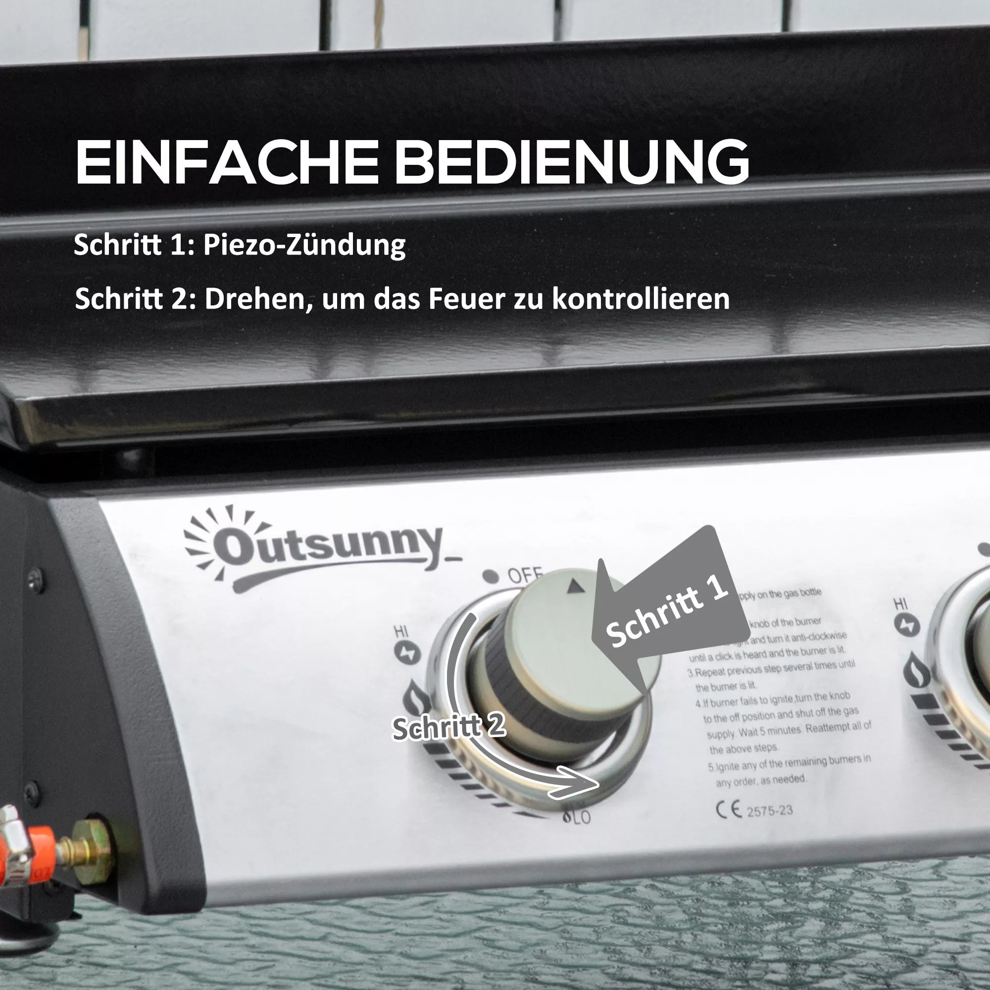 Dujinis grilis su 3 degikliais, žarna, nelipni kepimo plokštė, nerūdijantis plienas, spalva: sidabrinė, 63 x 48 x 21 cm