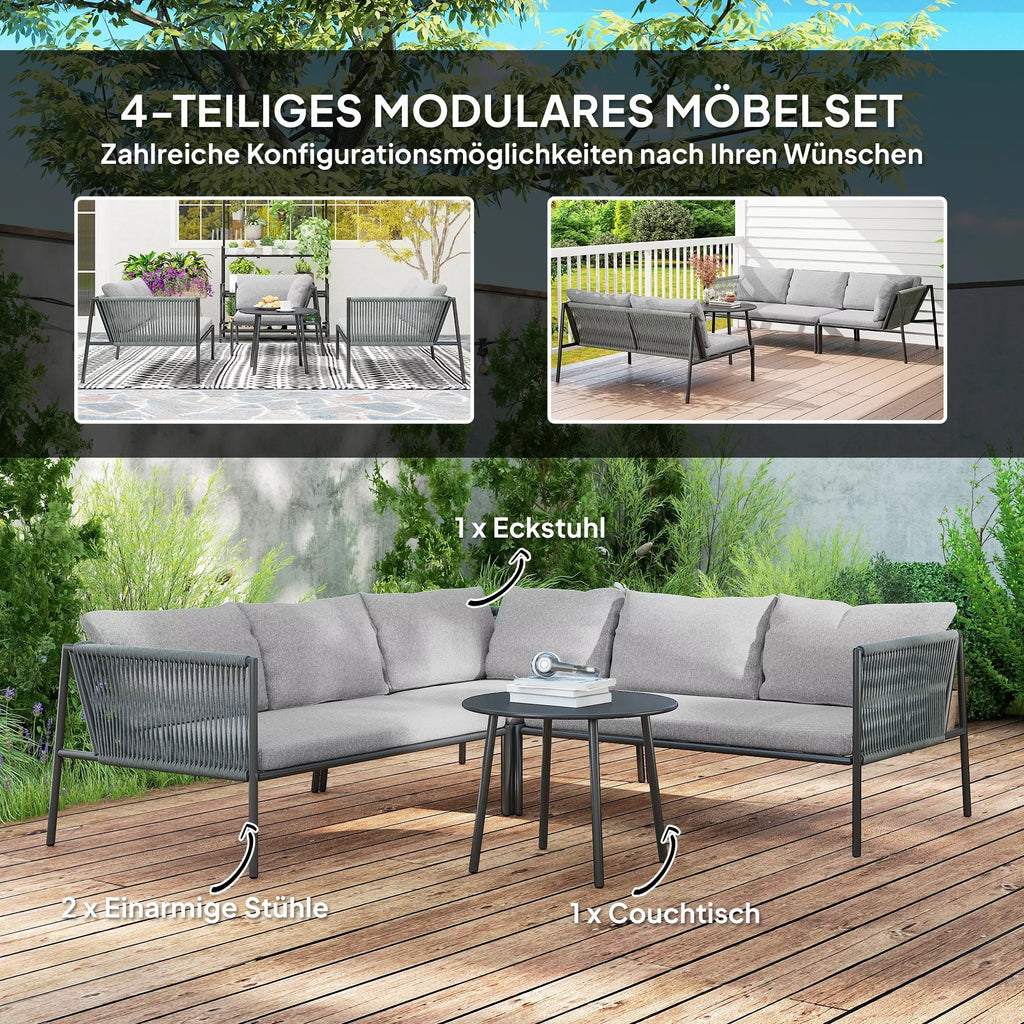 Sodo baldų komplektas Polyrattan Lounge komplektas su kampiniu sofos stalu pagalvėlėmis 6 asmenims Tamsiai pilkos spalvos