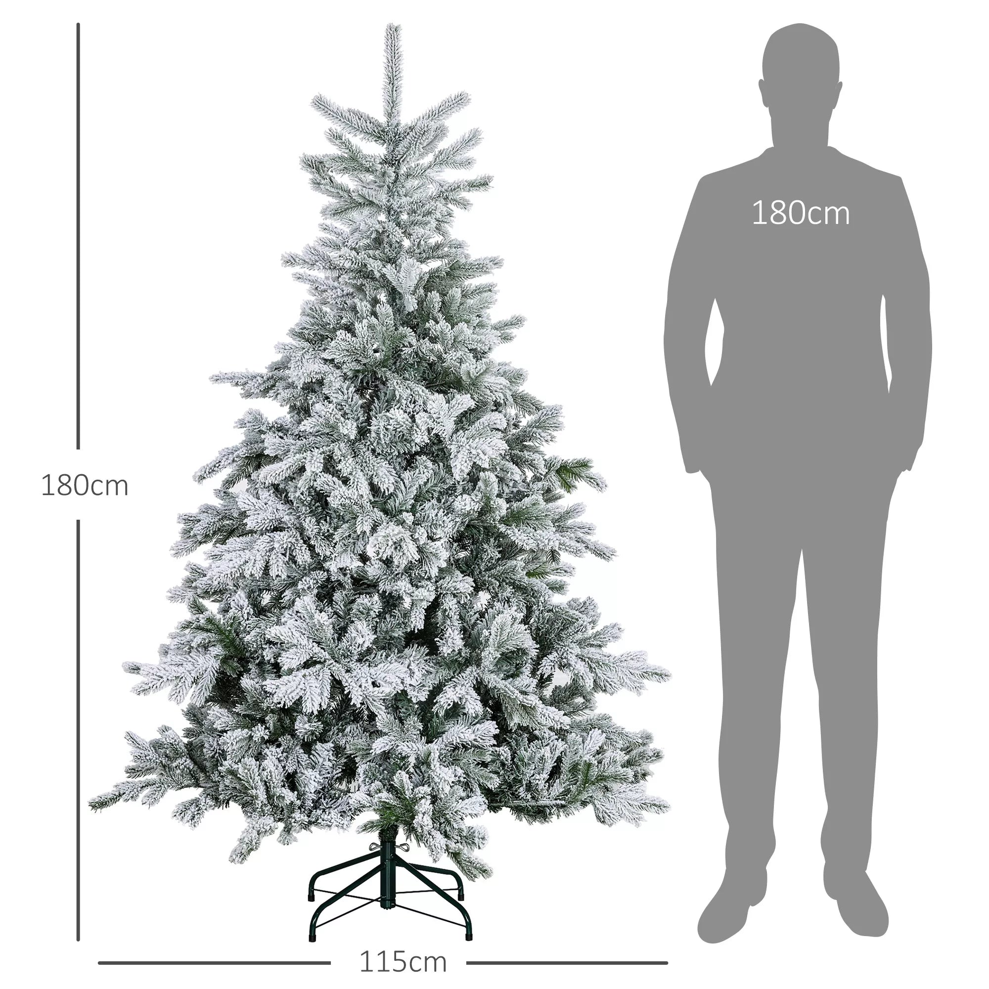Kalėdų eglutė 180 cm, su dirbtniu sniegu, ugniai atspari, greitas surinkimas ir išmontavimas, metalinis pagrindas