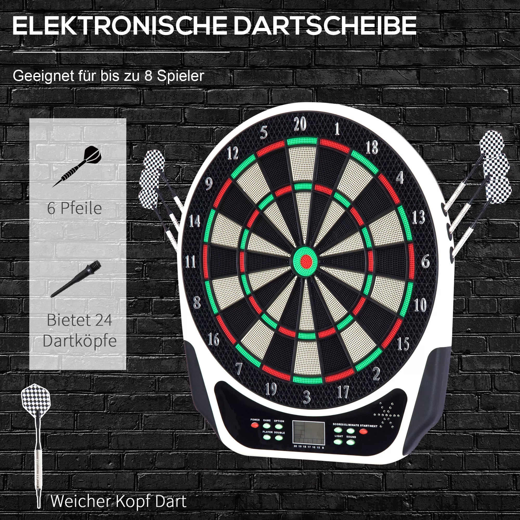 Elektroninis dartų taikinys Dartboard su balso pranešimais LED ekranais 6 dartai 24 dartų galvutės 18 žaidimų 159 variantai Dartų automatas Dartų taikinys rinkinys iki 8 žaidėjų
