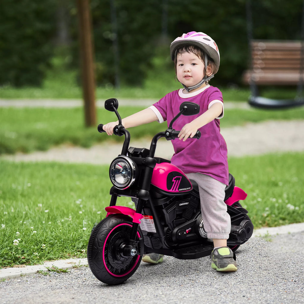 Elektrinis vaikų motociklas su pagalbiniais ratais, žibintais, greitis nuo 1,5 iki 3 km/h, skirtas vaikams nuo 1,5 iki 3 metų, rožinis