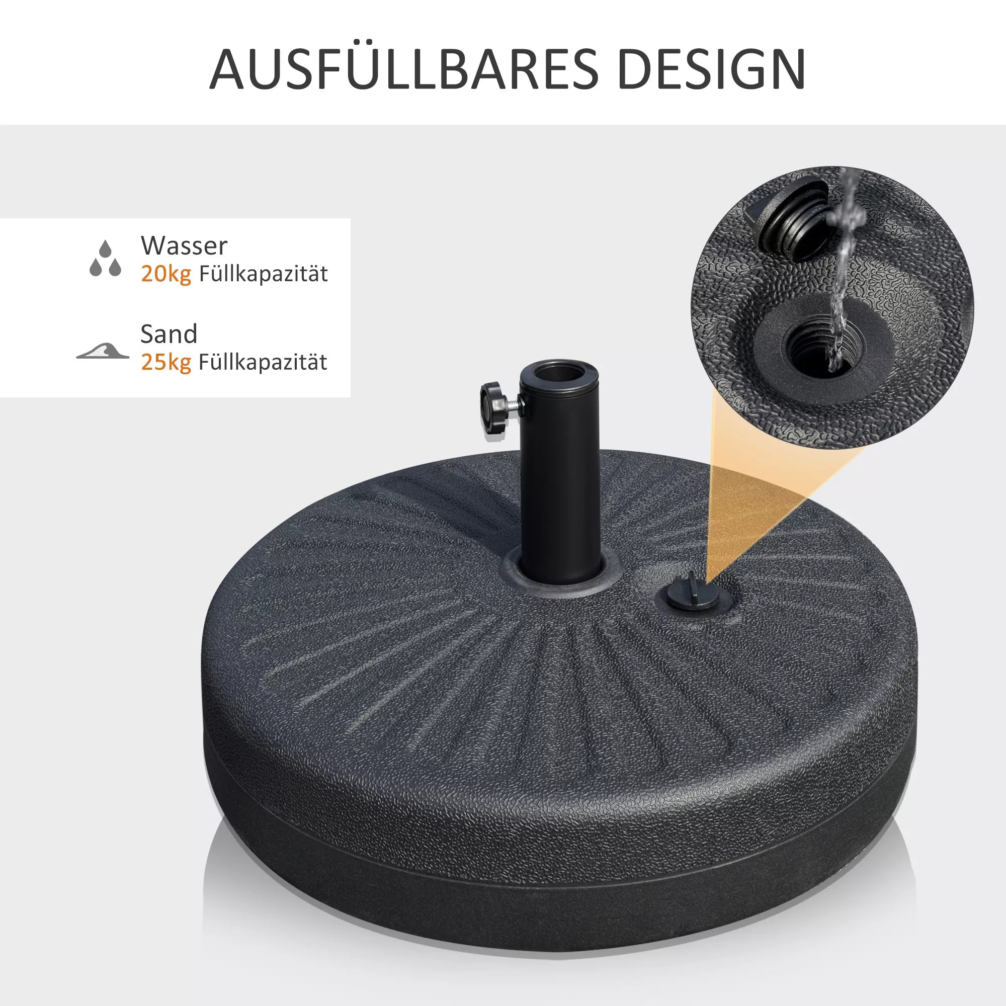 Skėčių stovas 22 kg Skėčių stovas Apvalus skėčių laikiklis, skėčių svoris, stovas skėčiams 38/48 mm vamzdžio skersmuo, balkonui, terasai, sodui, juodas
