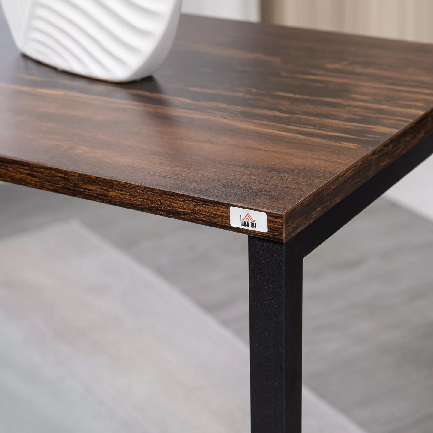 Stalų rinkinys, 3 vnt., pramoninio dizaino, plieninis rėmas, rudos ir juodos spalvos, 45 x 30 x 60 cm