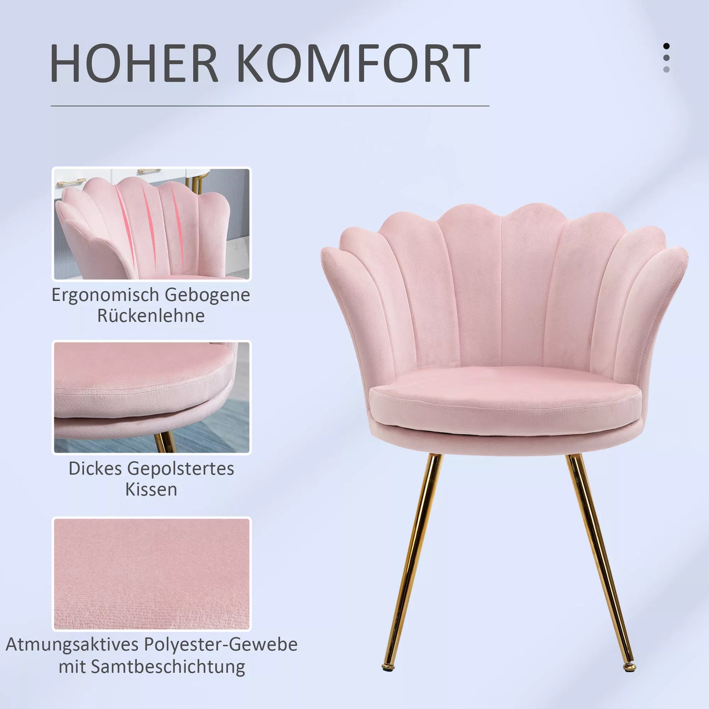 Fotelis su lotoso formos dizainu, paauksuotomis metalinėmis kojelėmis, putplasčio užpildu, rožinis.