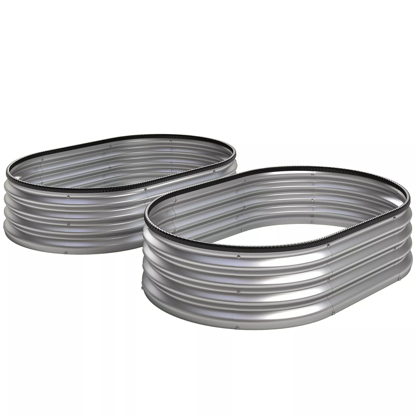 Metalinė pakelta lysvė su guminėmis apsauginėmis juostomis, ovalių augalų dėžių rinkinys, plienas, 135 x 90 x 30 cm, pilka