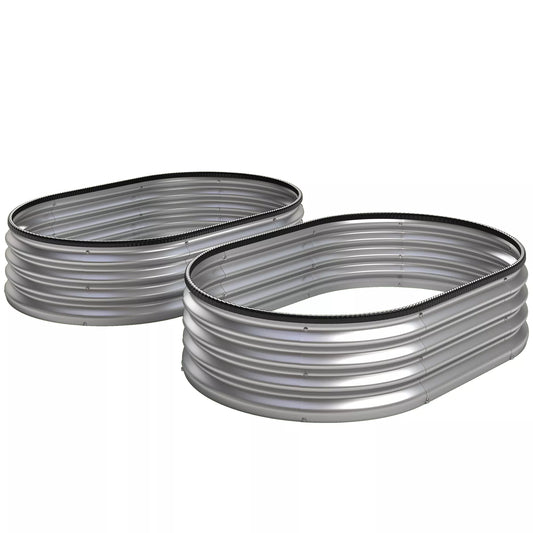 Metalinė pakelta lysvė su guminėmis apsauginėmis juostomis, ovalių augalų dėžių rinkinys, plienas, 135 x 90 x 30 cm, pilka