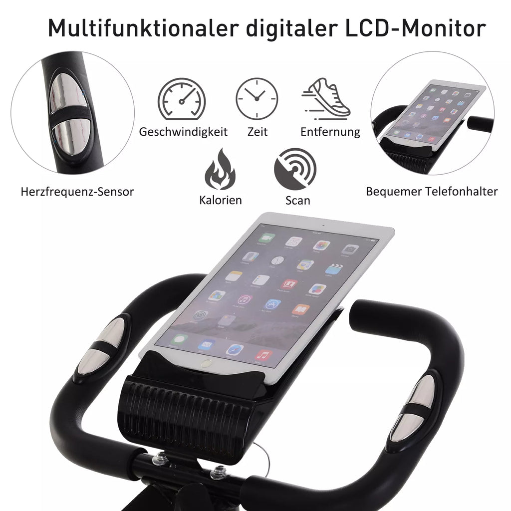 Namų treniruoklis 2-in-1 dviračių treniruoklis su LCD ekranu, pulso matuokliu, reguliuojama sėdyne, ratukais, sulankstomas namų treniruoklis su 8 pakopų magnetiniu pasipriešinimu, įtempimo virve, plienu.