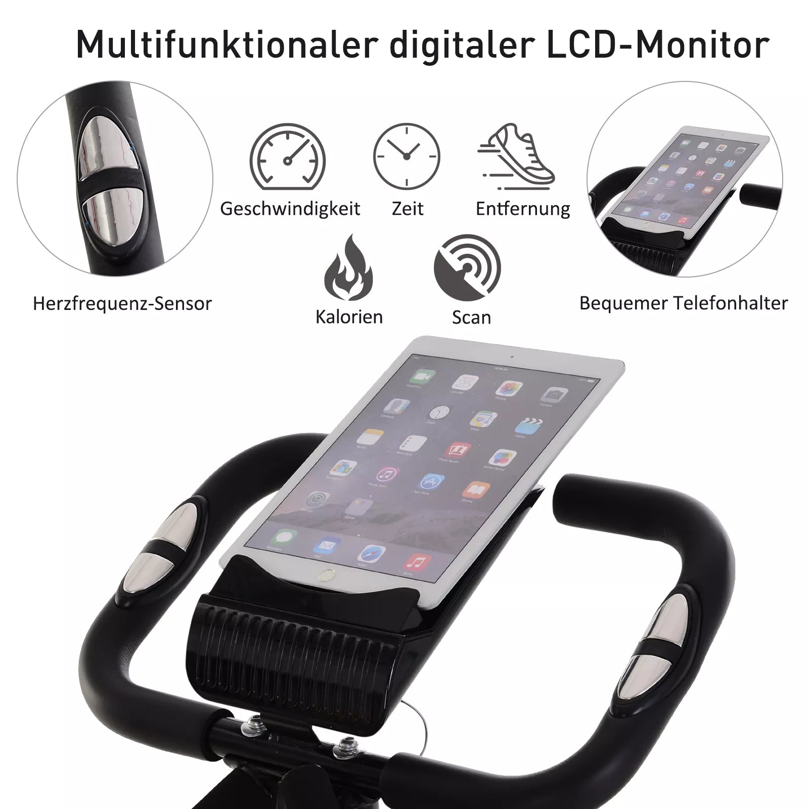 Namų treniruoklis 2-in-1 dviračių treniruoklis su LCD ekranu, pulso matuokliu, reguliuojama sėdyne, ratukais, sulankstomas namų treniruoklis su 8 pakopų magnetiniu pasipriešinimu, įtempimo virve, plienu.