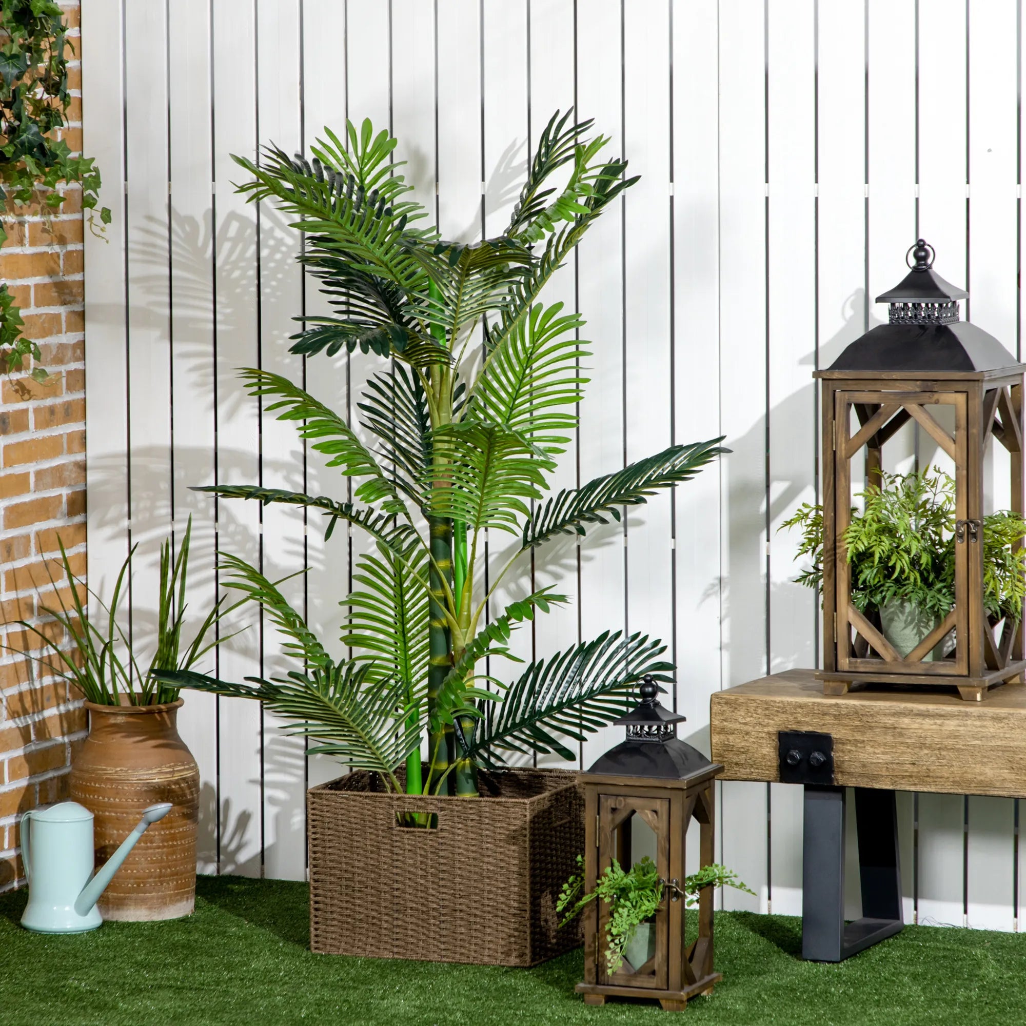Dirbtinis augalas, dirbtinė palmė, su vazonu; 19,5 cm x 19,5 cm x 150 cm, Žalia + Juoda