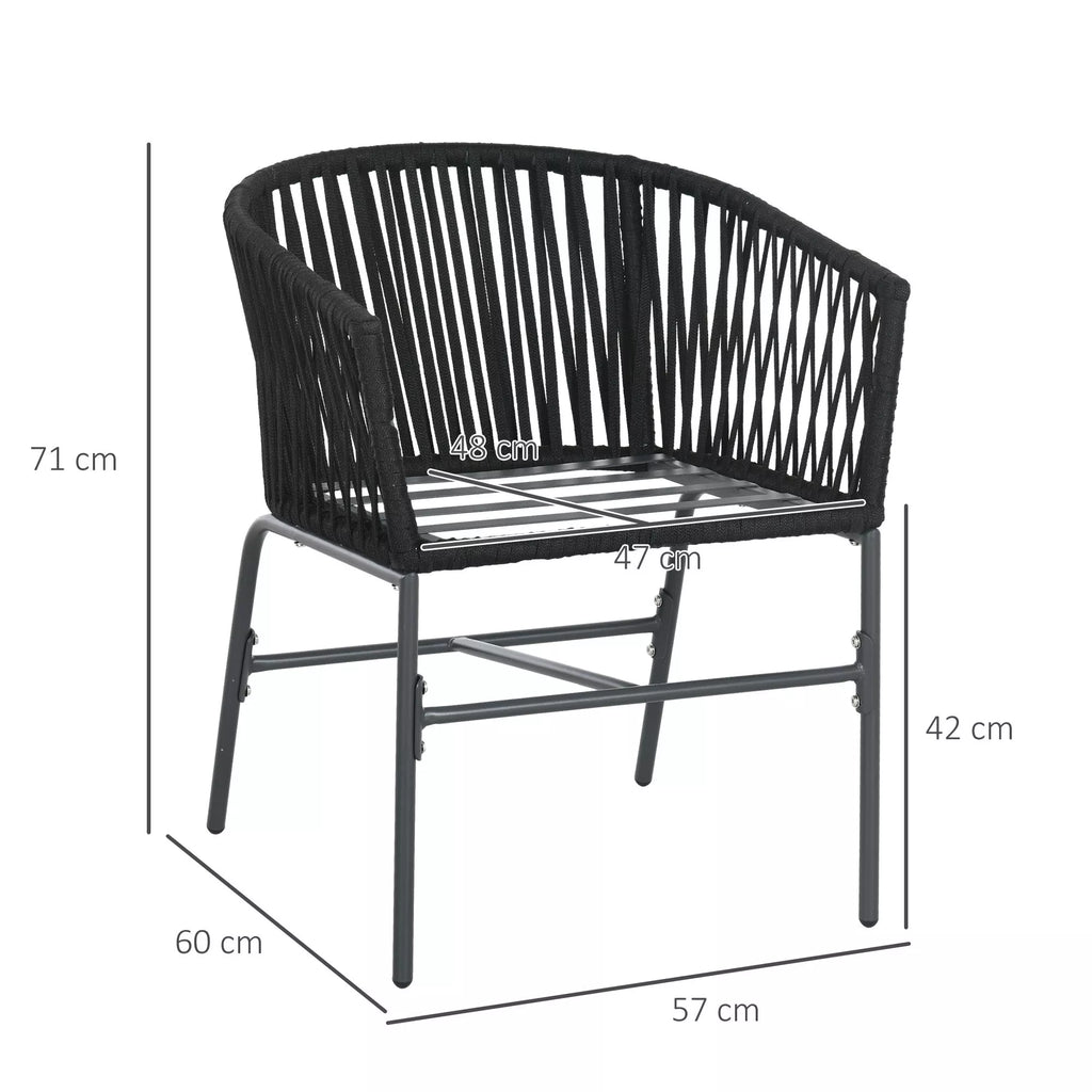 Lauko kėdės, 2 vnt. rinkinys, boho stiliaus dizainas, sėdynės ir atlošo pagalvėlės, patogi sėdimoji dalis, metalinis rėmas, juodos spalvos