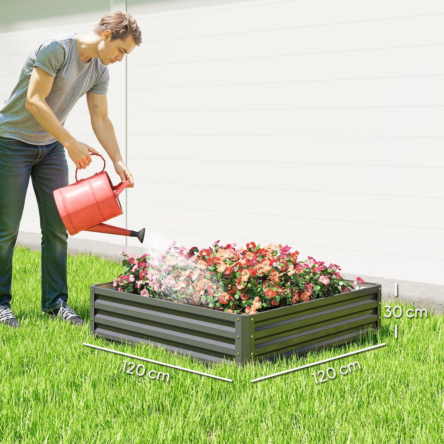 Sodinimo lysvė, augalų dėžė su plieniniu korpusu, šviesiai pilka, 120 x 120 x 30 cm
