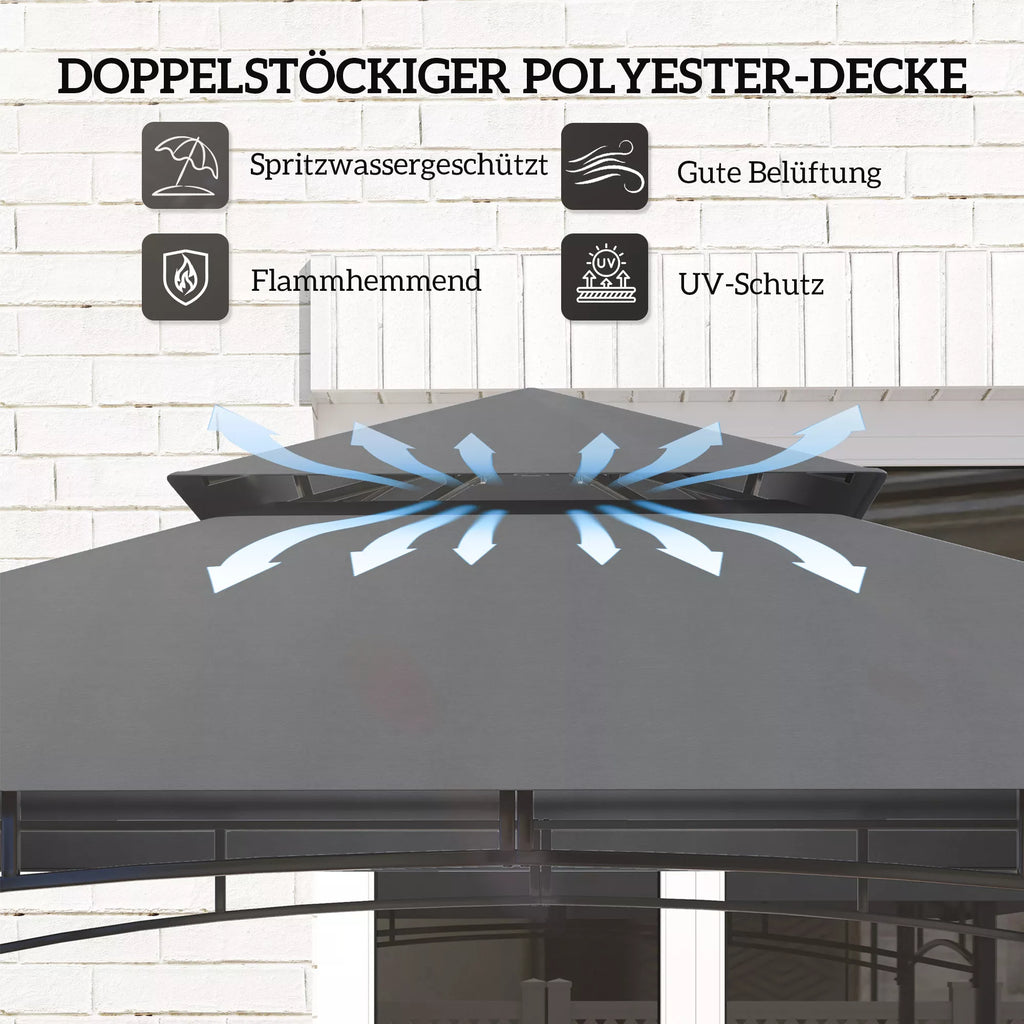Grill paviljonas, sodo grilio palapinė su prieskonių lentynomis, LED apšvietimas, metalas, plastikas, 243L x 148B x 248H cm, pilkos spalvos