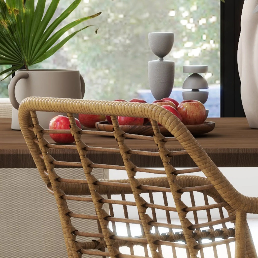2 vnt. boho stiliaus kėdžių rinkinys, virtuvės kėdės, PE rotangas, 56 x 60 x 79 cm, natūralus + baltas