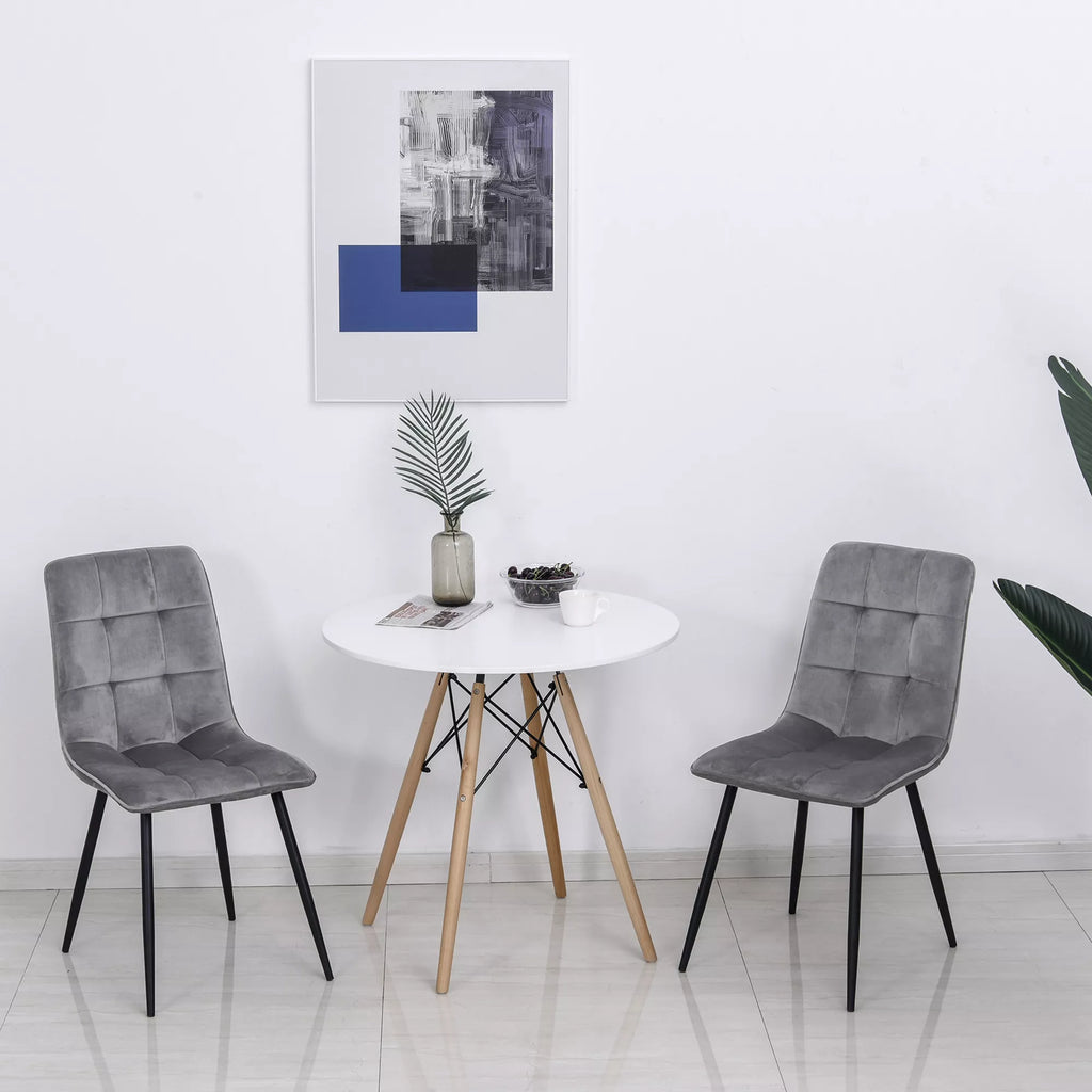 2 vnt. valgomojo kėdžių komplektas, minkšta virtuvės kėdė su aksomo išvaizda, valgomojo stalas, aksomas, metalas, pilka+juoda, 45 x 63 x 90 cm