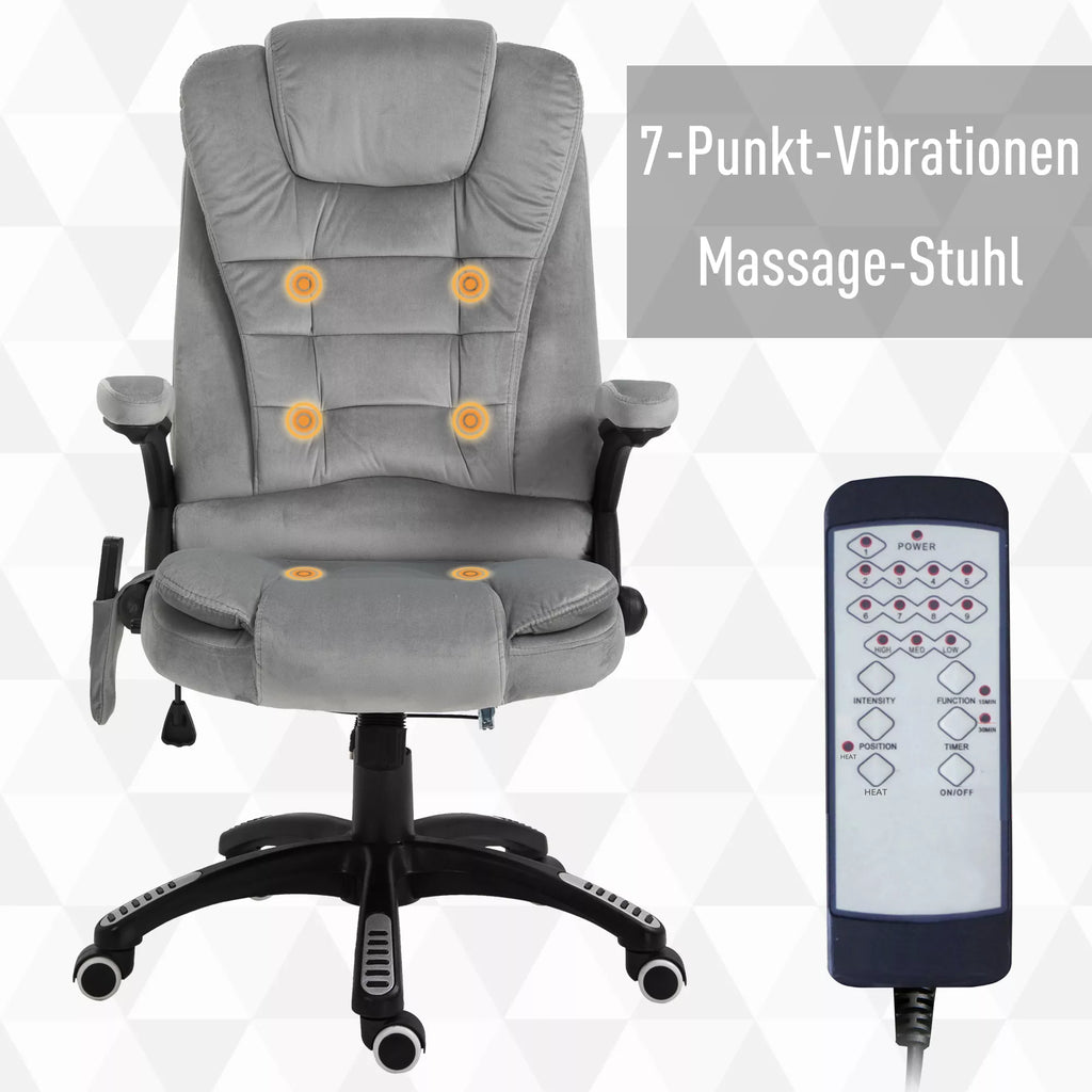 Biuro kėdė su masažo funkcija Ergonomiška vadovo kėdė su šildymo funkcija, atlošimo funkcija, supimosi funkcija Reguliuojamas aukštis 360° pasukama Kompiuterio kėdė su šonine kišene, aksomo išvaizda, pilka