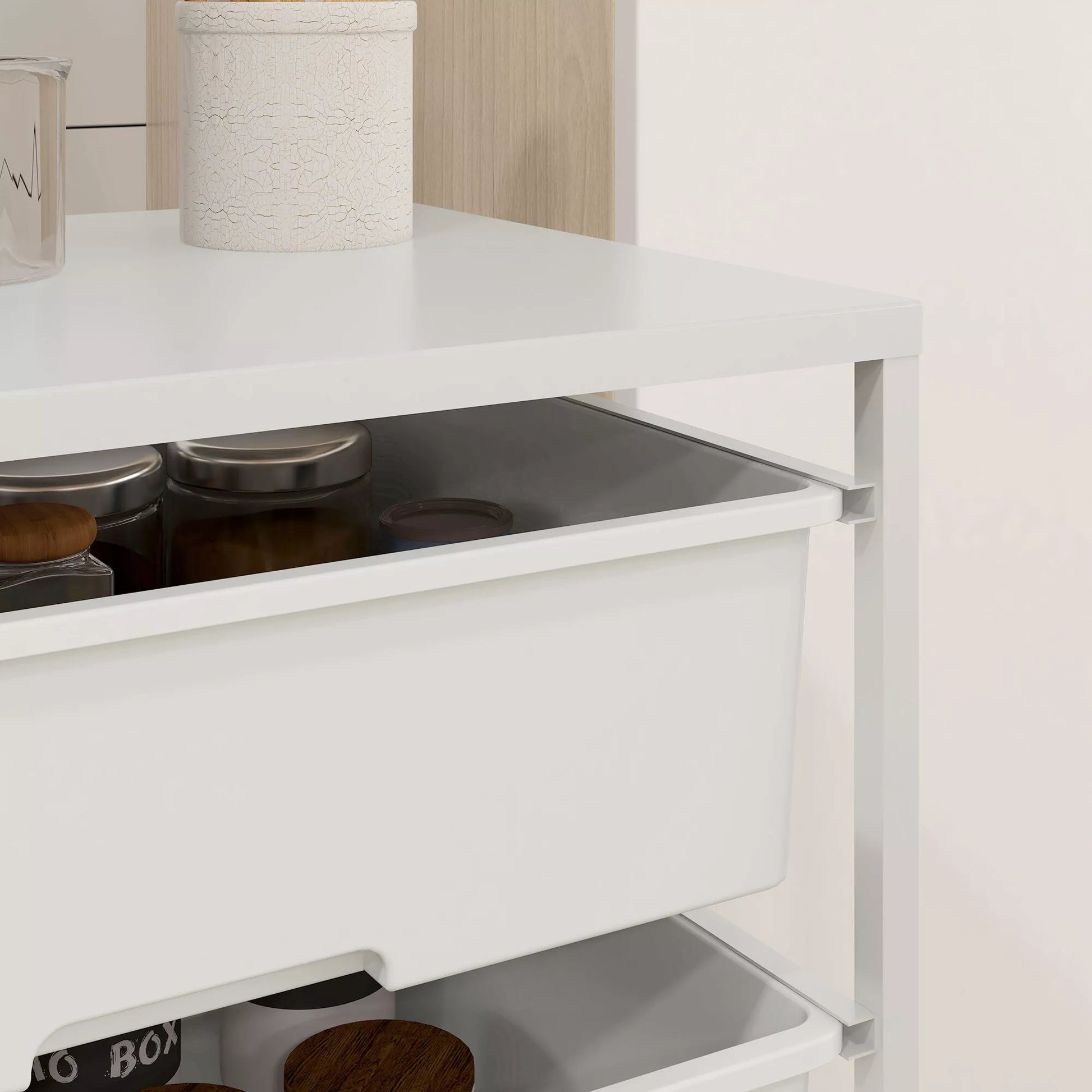 HOMCOM Vežimėlis ant ratukų, 3 krepšeliai transportavimui ir laikymui, virtuvinis vežimėlis, 40,8I x 33,5P x 60,5A cm, baltas