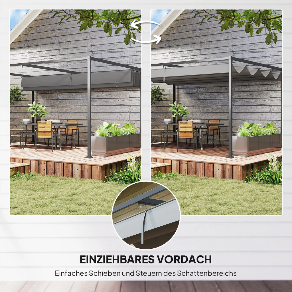 Pergola, tvirta saulės apsauga sodui, balkonui, terasai, pagaminta iš metalo ir plastiko, atspari UV spinduliams ir vandeniui, tamsiai pilkos spalvos