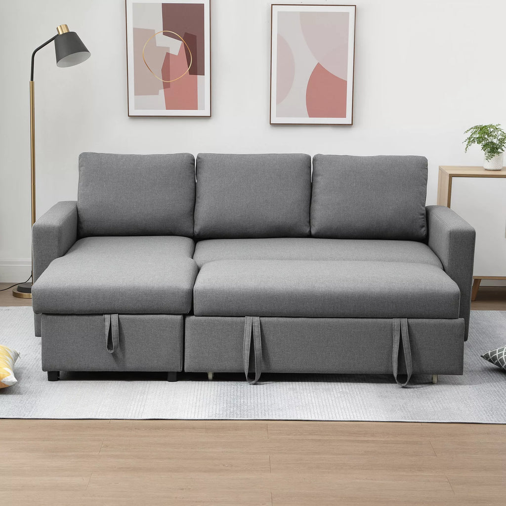 Kampinė sofa su miegojimo funkcija ir patalynės dėže, šviesiai pilka, 211,5 x 146 cm