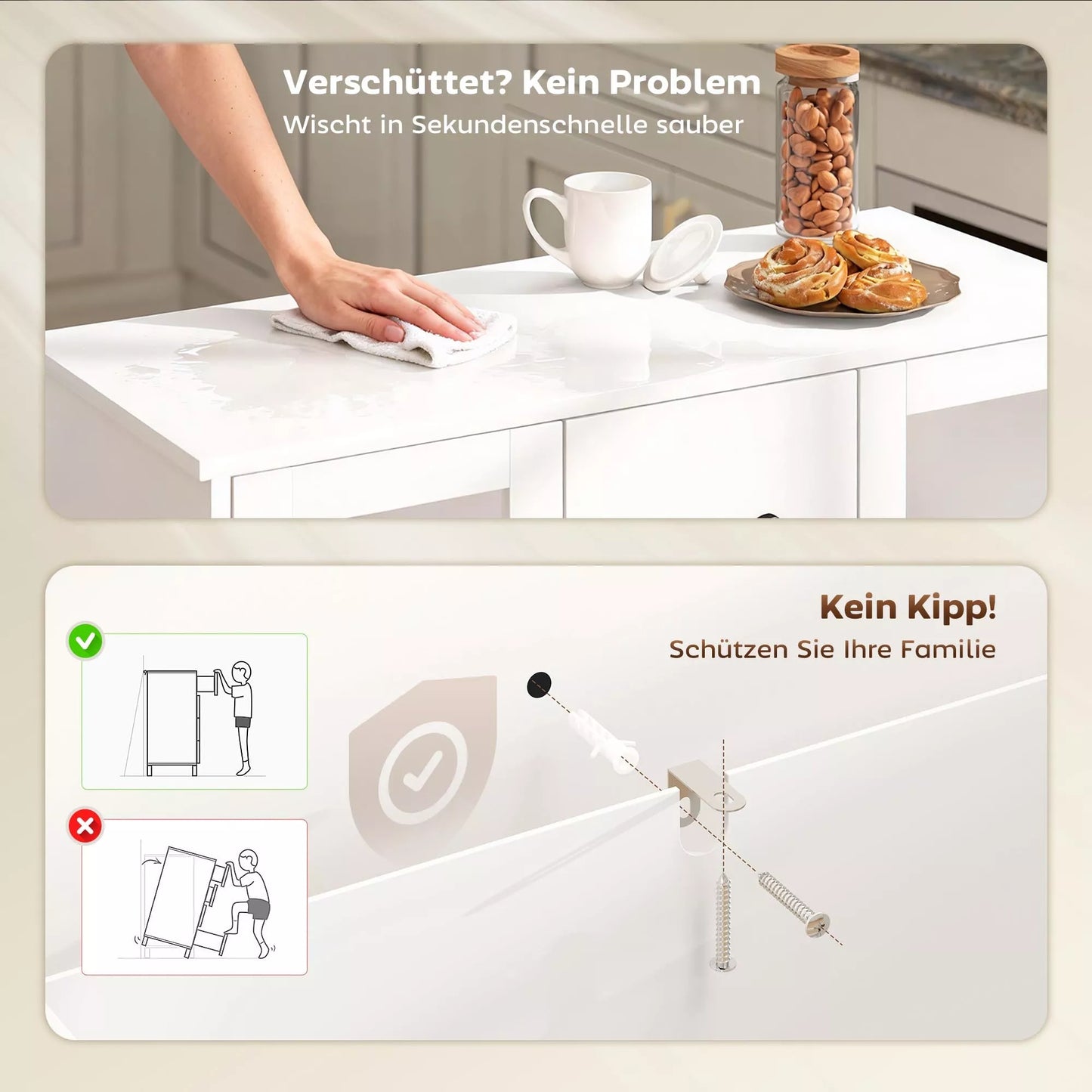 Modernus bufetas su švelniai užsidarančiomis durelėmis, 3 stalčių komoda, 2 stiklinės durelės, reguliuojamos lentynos, MDF, balta