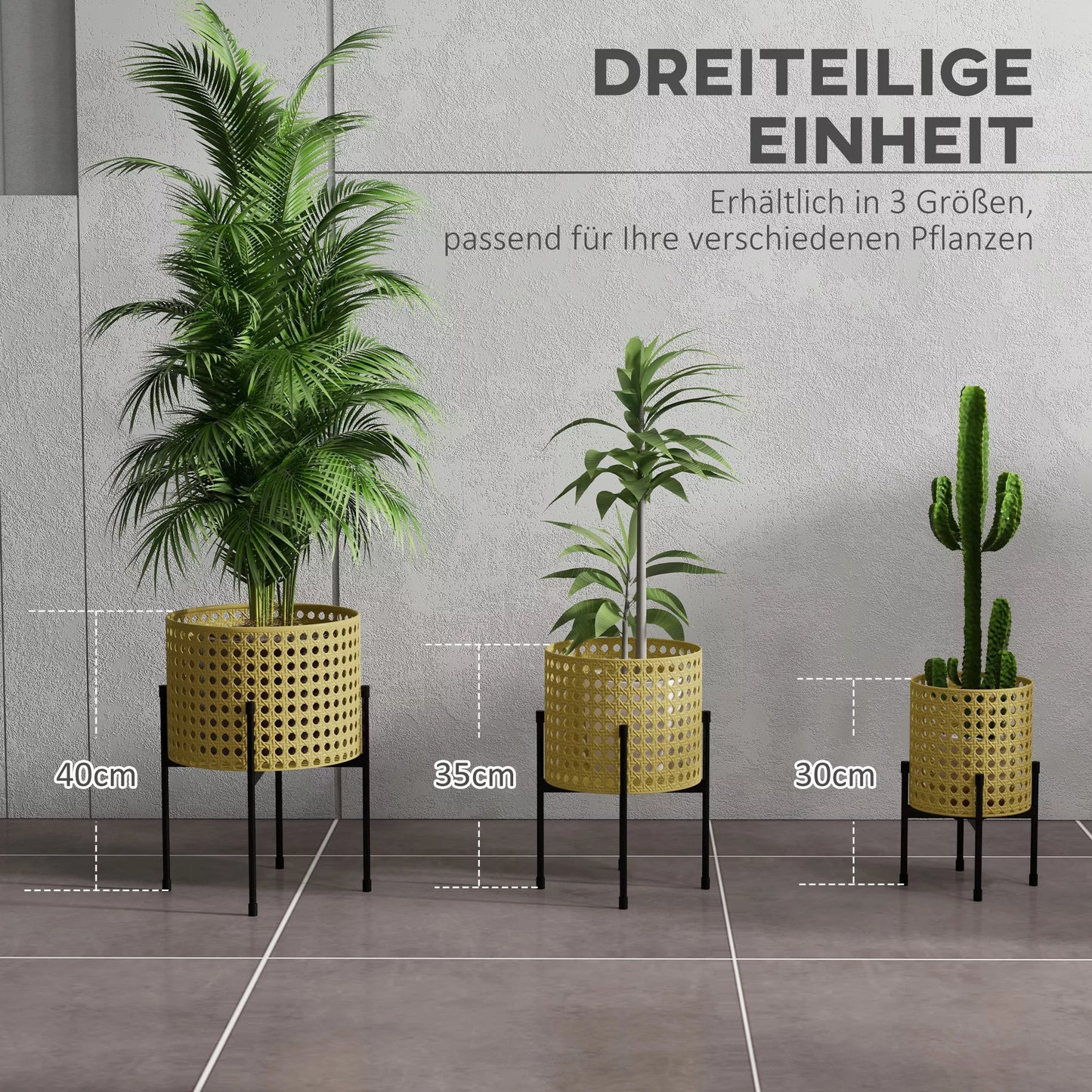 Outsunny Gėlių stovų rinkinys, 3 vnt., nerūdijančio plieno konstrukcija, tinkama naudoti viduje ir lauke, juoda/auksinė