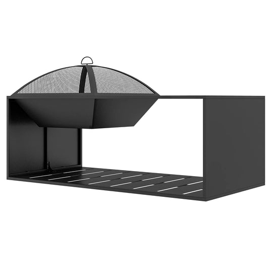 2in1 Lauko židinys, stalviršis su keraminėmis plytelėmis, žarsteklis, nerūdyjantis, 101 x 51 x 56 cm, juodos spalvos