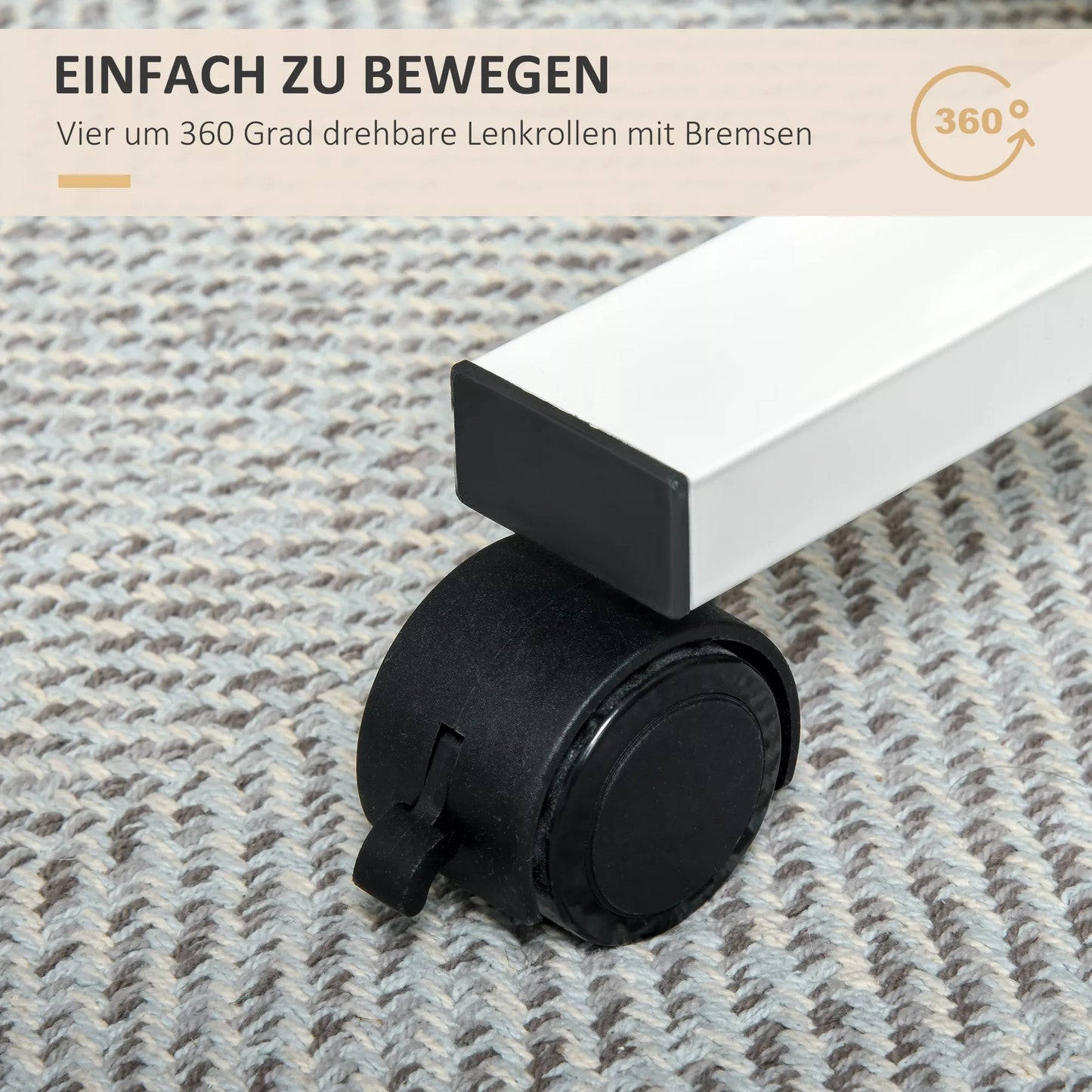 Stovimas stalas, reguliuojamo aukščio, su 4 ratukais, C formos, 65 cm x 48 cm x 70-110 cm, Natūralus + Baltas