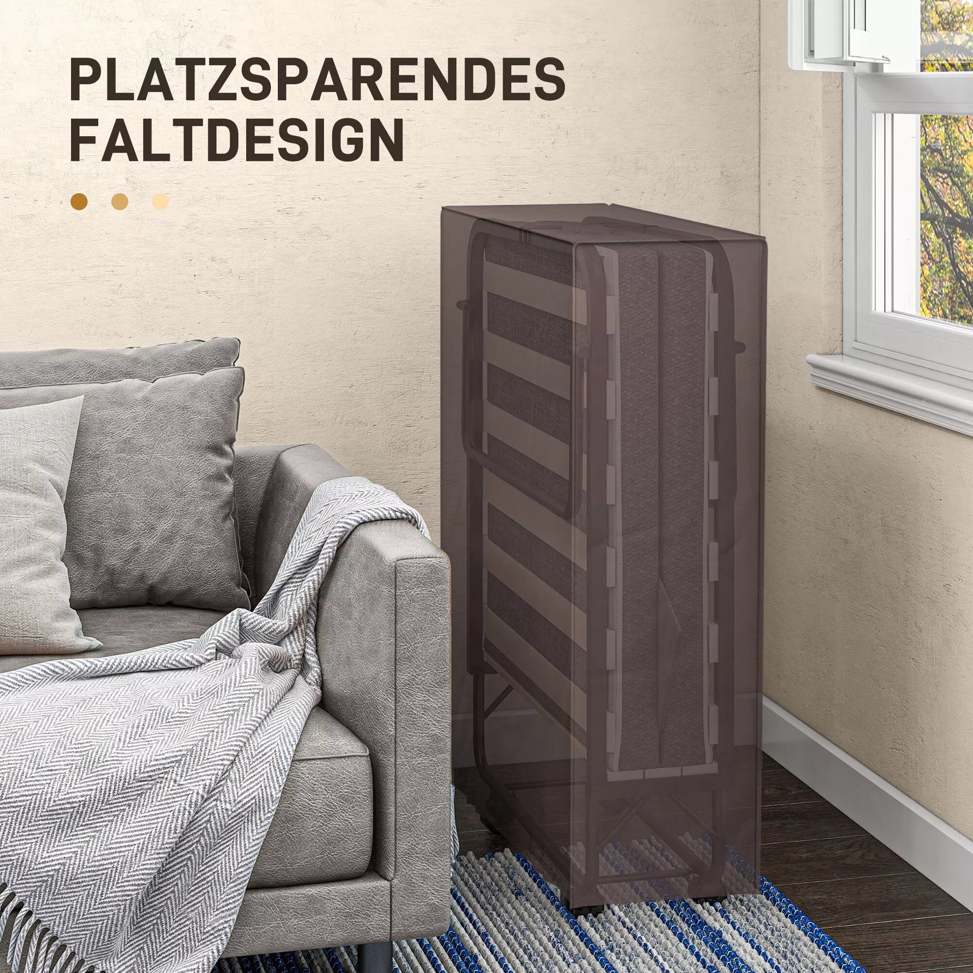 Sulankstoma lova, čiužinys, 4 ratukai, metalinis rėmas, iki 150 kg, 190 x 80 x 42 cm, tamsiai pilka