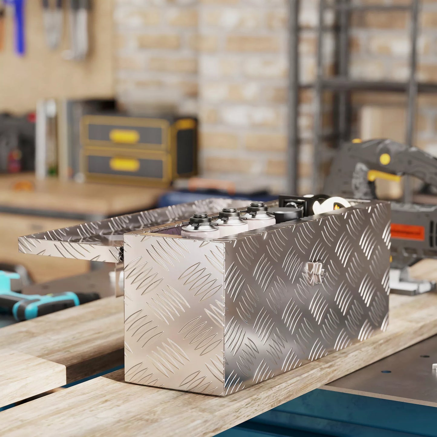 Aliuminio įrankių laikymo dėžė su užraktu ir raktais, 50 x 15,5 x 20,5 cm