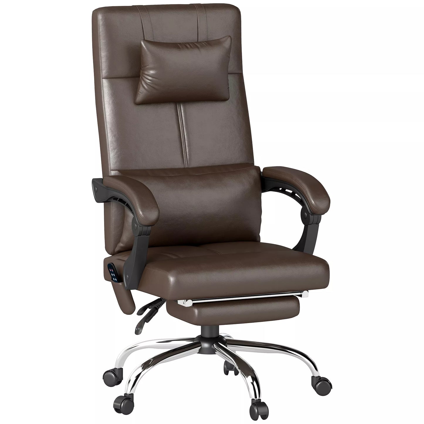 Biuro kėdė su masažo funkcija, Ergonomiška rašomojo stalo kėdė su atlošiama funkcija, galvos atrama, reguliuojamo aukščio, Ruda